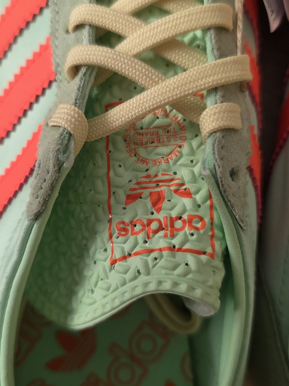 Adidas SL 72 OG Sneakers In Mint Green with Coral Stripes. - Picture 5 of 12